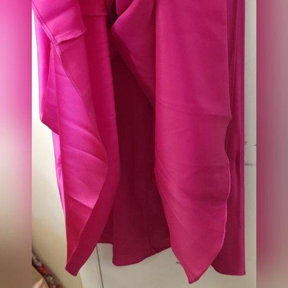 JULES AND CLEO DAVID'S BRIDAL Satin Spaghetti Strap A Line Dress Hot Pink Size 4 - Picture 7 of 15